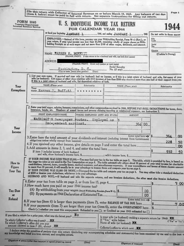 warren buffett first tax return — US news
