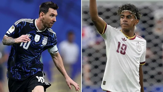 Argentina's Leo Messi and Spain's Lamine Yamal