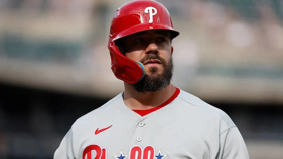 Philadelphia Phillies designated hitter Kyle Schwarber (12) looks on after an at bat.
